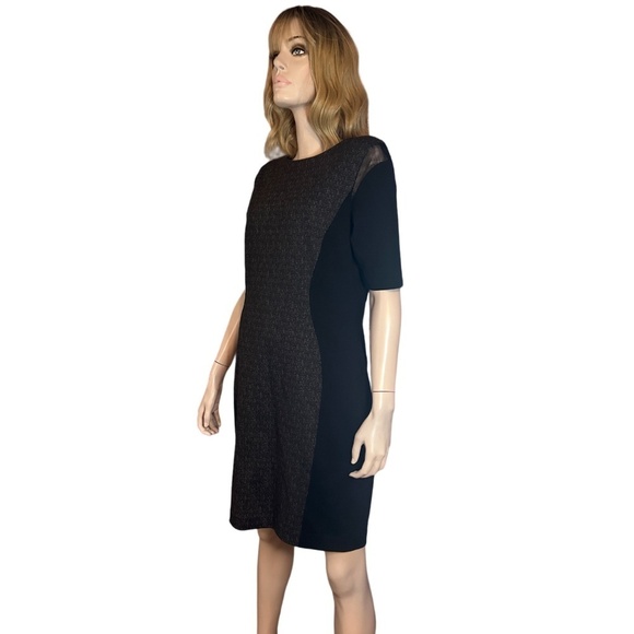 T Tahari Dilana Dress Rayon Blend Sheath Scuba Ashen Mesh Inserts Stretch Lined - Picture 6 of 16